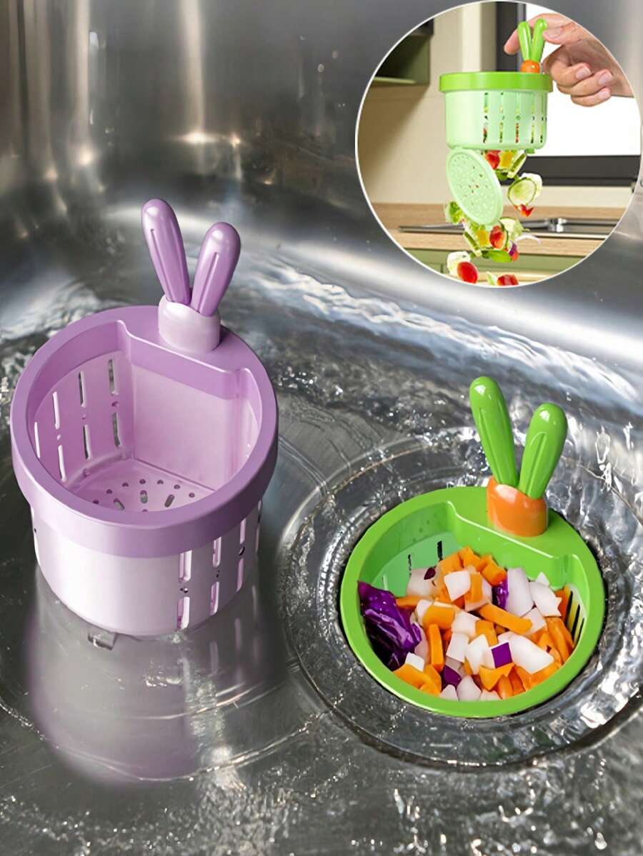 Rabbit Ear Shaped Detachable Sink Strainer, Multi-Functional Hanging Sink Basket, Self-Cleaning Anti-Clogging Mesh Filter, Suitable For Kitchen And Bathroom Sinks, Button-Type Sink Filtration Basket - Automatic Food Waste Drainage Basket, Non-Slip Plastic Drainage Basket, Adjustable Wet-Dry Separation Filter, Suitable For RV And Outdoor Use, Multi-Functional Sink Strainer
