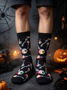 1/3/5/10 Pairs Random Halloween Party Theme Skeleton & Pumpkin Pattern Mid-Calf Socks, Unisex For Party And Holiday Use - Multicolor - View 9