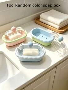 1pc Random Color Wavy Edge Soap Dish With Drainage Base, Compact And Lightweight, Suitable For Home Bathroom And Dorm, Durable And Easy To Clean, Macaron Color Palette Matches Various Interior Design Styles - A - View 9