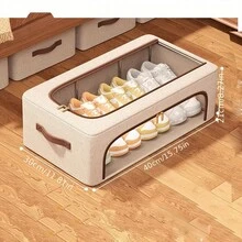 1pc Linen Shoe Storage Box, Home Wardrobe Bed Under Shoe Moisture-Proof Dust-Proof Shoe Rack, Foldable, With Thickened Fixed Steel Frame, Suitable For Dorm, Wardrobe, Bed Under Organization And Storage - View 12