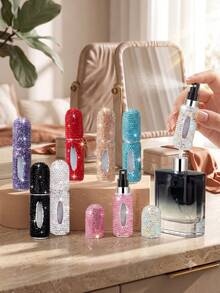 3/2/1pc Luxury Rhinestone Perfume Refillable Bottles (5ml) | Portable Sparkling Travel Spray Bottles | Vacuum Press Fine Mist Sample Dispenser For Women | Elegant Cosmetic Storage - Multicolor - View 2