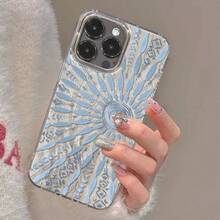 Light Blue Sun Totem Feather Gauze Radial Ice Flower Pattern Shockproof Protective Phone Case Compatible With Iphone 17 Pro Max, 16/15/14/11/12/13 Pro Max - Multicolor - View 4