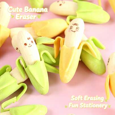 2Pcs Erasers, Detachable, Banana Theme Stationery, Toys, Suitable For School, Home, Classroom, Learning, Stationery, University, Stationery Set, Back To School Supplies, Back To Campus, School Essentials, Suitable For Back To School Season/Back To School Season, Birthday Gift, Teacher's Day Gift, Thanksgiving Gift, Christmas Gift, New Year Multi-Holiday Gift