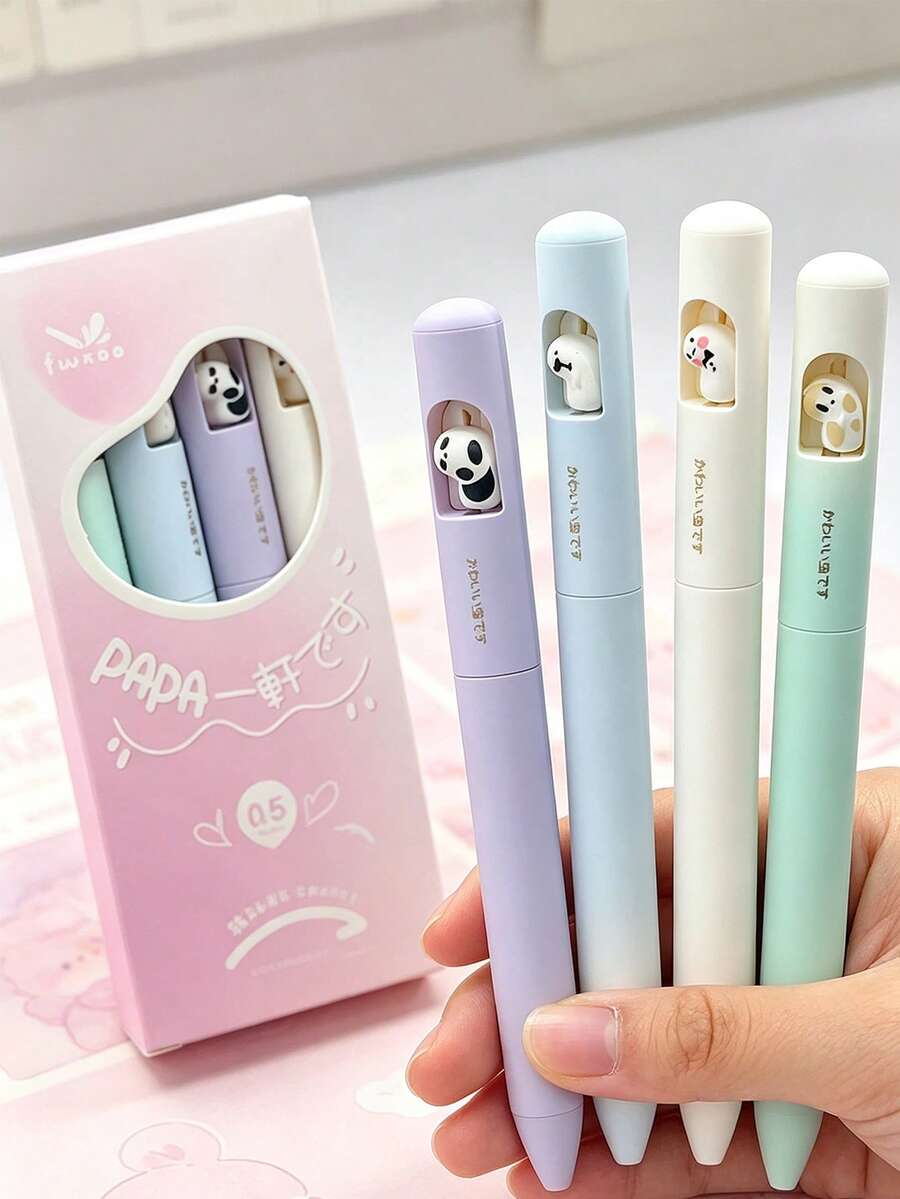 4/1pc Papa Rotating Neutral Pen, CS Pen Tip Black Gradient Color Quick-Dry Stationery, Ins Style Student Signature Pen, First Day Of School - Multicolor - View 1