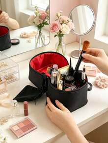 Vertical Travel Makeup Bag For Women Double Layer Large Capacity Cosmetic Organizer Case Waterproof Portable Toiletry Bag With Adjustable Dividers - Multicolor - View 11