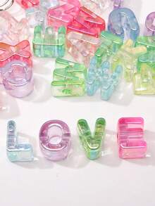 52pcs Acrylic 3D Transparent Colorful Large Hole Jelly Creative Letter Beads, Suitable For Handmade DIY Materials, Jewelry Making Materials, Keychains And Party Decorations, Cute Style, Ideal Accessories For Creative Handmade Crafts - Upgraded Version (UV Process) - View 6