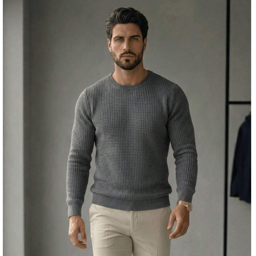 Suéter Masculino Tricô Texturizado Casual Blusa de Frio Masculina Elegante Inverno 2026