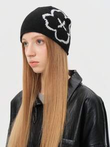 1pc Women's Fashion Jacquard Knit Beanie Hat, Oversized Head Circumference Skull Cap, Suitable For Autumn/Winter Outdoor Warmth, Cold Protection, Daily Wear And Travel - Jacquard - View 1