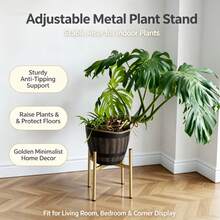 Modern Gold Metal Plant Stand, Adjustable Width, Indoor Plant Riser, Sturdy Flower Pot Holder, Living Room Corner Decor - Multicolor - View 3