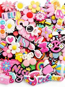 Random 10-200pcs Pink Series DIY Shoe Charms, Suitable For Keychains, Sandals, Beach Bags, PVC Material, Fit Clogs And Other Shoe Styles, High-Quality Popular Decorative Accessories, Perfect Gift For Christmas, Birthday, Party And Other Occasions - Cute Cartoon Random - View 5