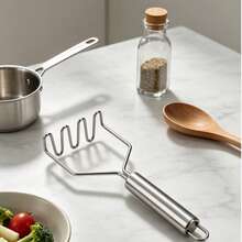 Manual Stainless Steel Potato Masher, Wavy Pressing Structure, Smooth And Fine Texture, Reduces Clumping. Smooth Stainless Steel Surface, Easy To Clean With Water. Ergonomic Cylindrical Handle, Comfortable For Long-Term Use, Hanging Hole For Storage. Suitable For Making Baby Food, Mashed Potatoes, Yam Puree, Fruit Puree, Daily Kitchen Cooking, Western Baking, Compact And Practical Kitchen Tool. - Silver - View 5