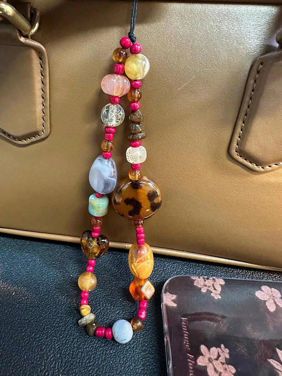 Gantungan Ponsel Manik-Manik Motif Leopard Retro, Tali Pergelangan Tangan Pendek Elegan, Aksesori Gantung Kamera untuk Wanita. Catatan: Warna Manik-Manik Mungkin Sedikit Berbeda Karena Perbedaan Batch.