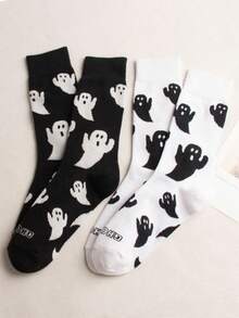 1/5/10/20 Pairs Women's Humorous Ghost Pattern Mid-Calf Socks, Suitable For All Seasons, Casual And Cute, Perfect For Daily Wear - Multicolor - View 4