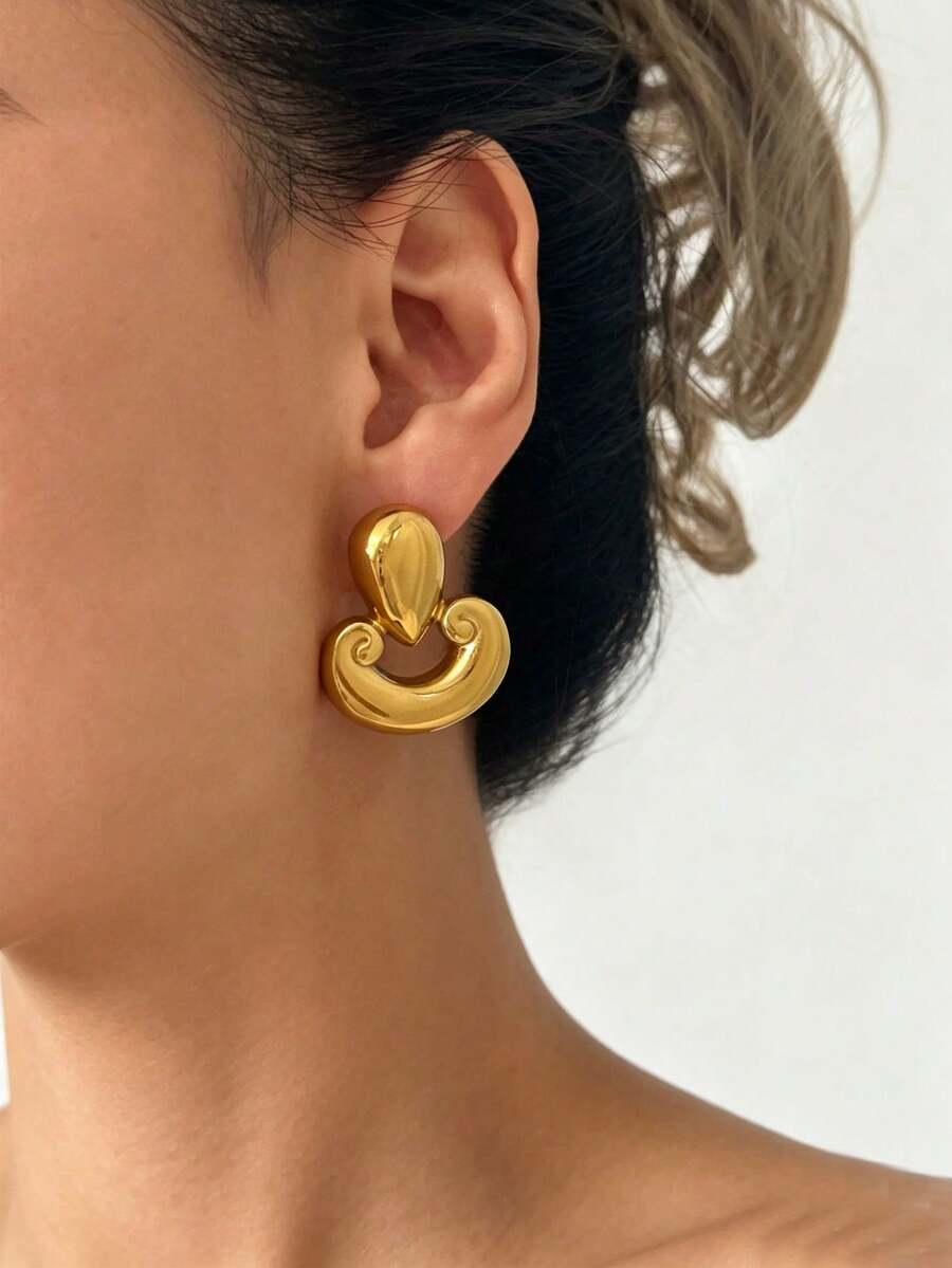 S SHOPBOHO 1 Pair High Quality Stainless Steel Teardrop & Heart Shaped Earrings, Everyday Wear Jewelry For Women - Gold - View 1
