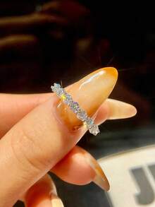 CENLEAR 1pc Moissanite Engagement Wedding Ring S925 Sterling Silver Diamond Tester Passed Eternal Promise Style Luxury Jewelry Gift - Silver (0.1ct*7) - View 4