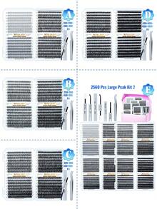 RITALASH RITA 2560/640pcs DIY Single Lash Extension Set, Natural Voluminous Lash Clusters 10D+20D+30D+40D+50D+60D+80D+100D D Curl, Soft Fine Band Cluster Lashes, Includes Glue, Sealer And Tweezers, Suitable For Daily Wear And Holiday Use - Black - View 11
