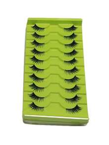 10 Pairs Natural Doll Eyelash Effect Half-Eye Style With Elongated Outer Corners, Suitable For Daily Commute And Dates - 彩色 - 查看 10