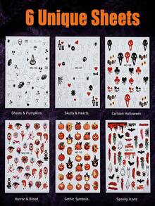 1Sheet Halloween Nail Art Stickers, 3D Self‑Adhesive Nail Decals, Ghost Skull Pumpkin Bloody Handprint Bat Gothic Horror Design, Fall Nails Decor, Halloween Press On Nail Accessories, DIY Manicure Supplies For Women Girls Nail Tech - Multicolor - View 9