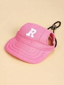 1 pieza Gorra de béisbol con logo R, bloques de color marrón, rosa y blanco, diseño de perro teddy, protección solar, gorra de béisbol casual - Rosa - Ver 8