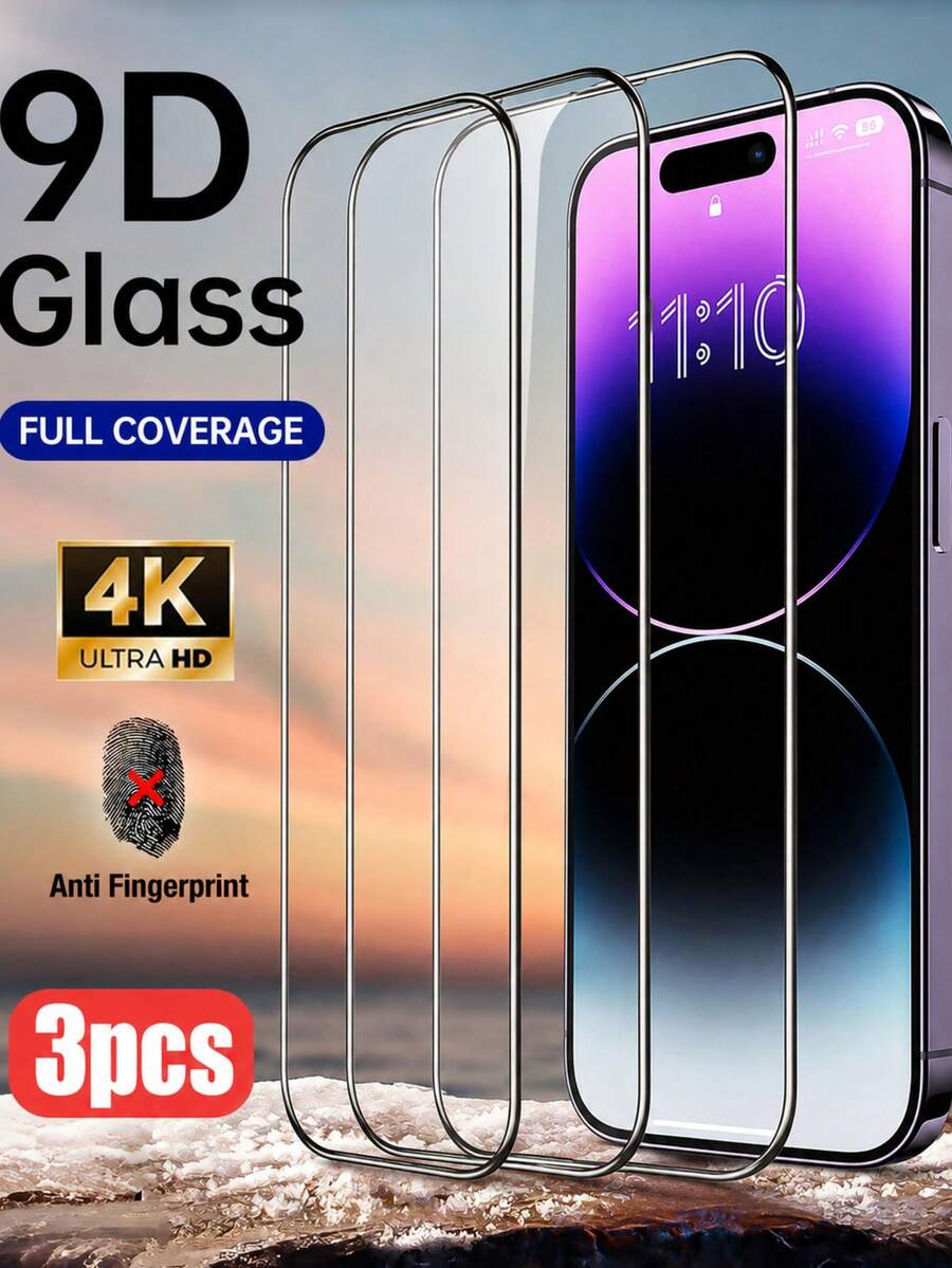 CASECOPS 3-Pack Tempered Glass Full Screen Protector, Ultra HD 9D Format, Compatible With IPhone 18 Pro Max/18 Pro/17 Pro Max/17 Pro/17 Air/17/16 Pro Max/16 Plus/16E/15 Pro Max/14/13 Mini/12/11 All Series Phones. Full Coverage 9H Tempered Glass Screen Protector, Scratch-Resistant, Shock-Resistant, Drop-Resistant, Smooth Touch, Anti-Fingerprint, Essential Daily Phone Protection Accessory. - 3PCS - View 1