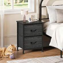 All Dresser With 2 Drawers, Bedside Furniture, Night Stand, End Table With Fabric Bins For Bedroom, Closet, Entryway, College Dorm, Dark Grey |   End Table With Fabric Bins For Bedroom, 15-Min Quick-Assembly, Sturdy Metal Frame & Adjustable Feet CUBM - Charcoal Black (Set Of 2) - View 8