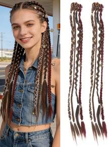 2pcs/Set 20-Inch Bohemian Style Braided Hair Extensions, 8-Strand Ombre Color Braids With Turquoise Beads, Festival Party Hair Accessories For Women - 彩色 - 查看 15