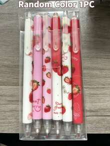 Sweet Strawberry Theme Retractable Neutral Pens, 6 Fresh Fruit Print Pen Barrels, 0.5mm Needle Tip, Quick-Dry Black Ink, Soft Pink Color Scheme, Student Study, Journaling, Girly Style Writing Stationery - Multiple Styles - View 7