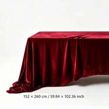 1pc Luxury Burgundy Velvet Tablecloth, Elegant Draping Fluid Table Cover, Suitable For Wedding, Christmas, Banquet And Home Dining Table Decor - Jujube Red - View 14