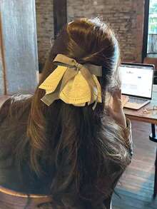 1pc Women's Grey Lace Bow Hair Claw Clip, Korean Style Preppy Ribbon Spring Hair Accessory - Grey - View 6