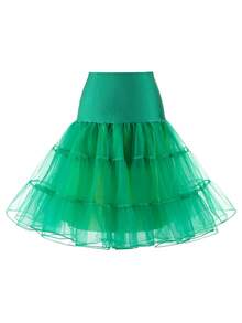XKTRXF 1pc Elastic Waist Knee-Length Double Layer Mesh Petticoat Vintage Dress Slip Lining - Green - View 21