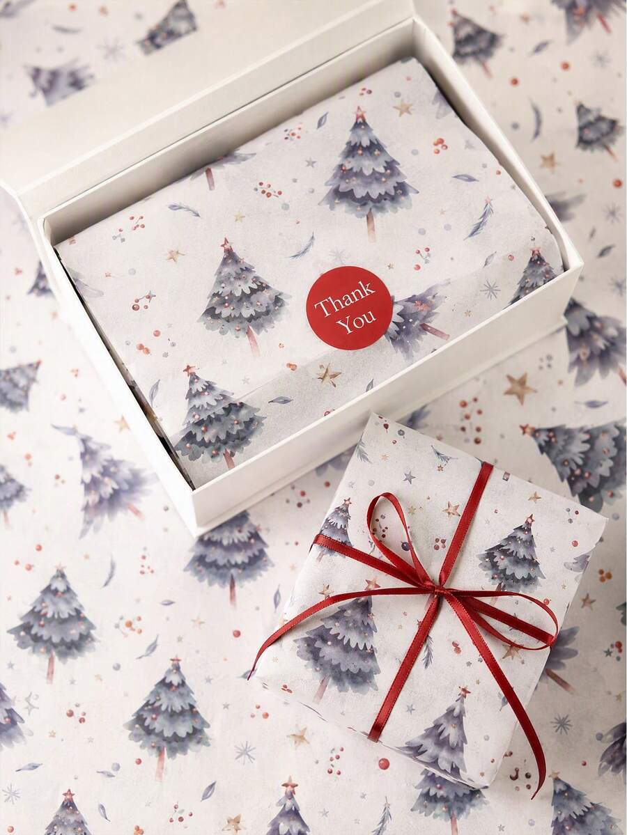 5/15/25/35 Sheets Ink Gray Christmas Tree Pattern Tissue Paper, Suitable For DIY Crafts, Party Gifts, Christmas, Bouquet Wrapping, Clothing Packaging And Birthday Gift Decoration - Ink Wash Gray Christmas Tree - View 1
