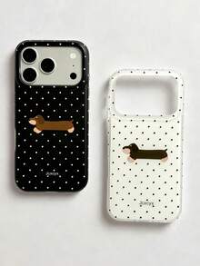 Cute Polka Dot Dachshund Glossy Soft Phone Case Compatible With IPhone 17 Pro Max 17 Pro 16 Pro Max 15 13 Pro Max 14 13 12 Pro Max 11 Cases Shockproof Soft Protective Back Cover - White - View 3