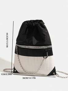 Korean Style Sweet & Cool American Nylon Backpack For Women, Versatile Casual Sports Style With Drawstring Chain, Large Capacity, Lightweight, - Black - View 6