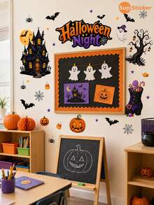 SUPSTICKER 1 Buah Stiker Dinding & Jendela Halloween, Desain Trick-Or-Treat yang Lucu dan Menyeramkan, Stiker PVC Perekat Mandiri yang Dapat Dilepas untuk Dekorasi Pesta Rumah, 3 Gaya - MultiWarna - View 5
