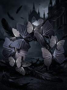 1PC Handmade Black Butterfly Headpiece, Black Feathered Gothic-Style Headpiece, Perfect For Renaissance, Gothic-Themed, And Witch Parties - Multicolor - View 6