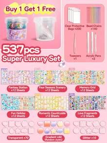 227/537/677件 Gukka 貼紙套裝，DIY 裝飾卡片組附收納盒，可愛剪貼簿用品，適合兒童、女孩、幼兒園禮物，開學第一天 - 彩色 - 查看 8