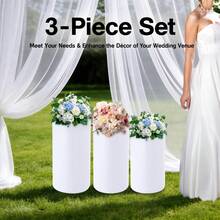 Pedestal Display Stand, Cylinder Pedestal Stand, 3pcs Pedestal Stand, 3Pcs Large Round Cylinder Tables For Parties Garden Decor(White) (NEED Assembly ) - 白色 - 查看 1