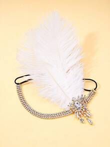 1pc Vintage 1920s Flapper White Feather Headband, Multi-Layer Rhinestone Gatsby Women's Roaring Party Evening Headpiece - Rhinestones - View 11