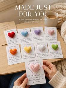 Personalized Pocket Hug Heart Card With Custom Text, Tiny Knitted Heart Keepsake. Sweet Comforting Gift For Long Distance Friends, Family And Partners, Ideal Encouragement Souvenir For Every Meaningful Moment. - Multicolor - View 9