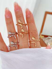 1 peça/Conjunto Pulseira Feminina Dourada Prateada Verde Esmeralda, Bracelete Aberto Ajustável com Zircônia Micro-Incrustada em Formato de Animal, Não Desbota - cobra - Visão 2