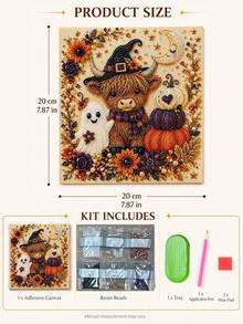 Halloween 3D Pearl Art Kit, Adult Diamond Craft | Spooky Cute 3D Art, Autumn Wall Decor, Beginner-Friendly DIY Set, Complete Craft Kit, Fun Family Activity - Highland Cow - View 3