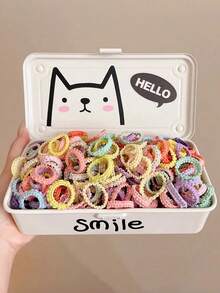 100pcs/Set Girls Seamless Floral Elastic Hair Ties, Non-Damaging Small Hair Bands, Hair Accessories - Multicolor - View 2