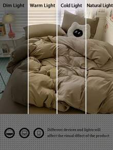 Blue And White Color Block Washed Polyester Skin-Friendly 3 PiecesDuvet Cover Set - Maroon - View 8