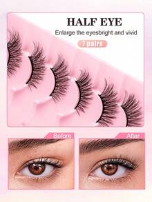7 Pairs Cat Eye Anime False Eyelashes, Fine Faux Mink Hair Eyelash Extensions, Makeup Eyelash Strips, Delicate False Eyelashes, Create Daily Makeup Look, Comfortable To Wear, Suitable For Beginners - Black - View 8