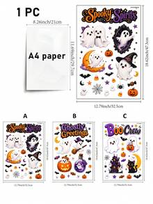 SUPSTICKER 1PC Cute Ghost Halloween Wall & Window Sticker, Self-Adhesive Removable PVC Decal For Home Party Decor, 3 Styles - Multicolor - View 3