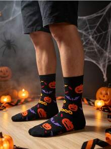 1/3/5/10 Pairs Random Halloween Party Theme Skeleton & Pumpkin Pattern Mid-Calf Socks, Unisex For Party And Holiday Use - Multicolor - View 10