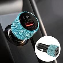 1件裝雙USB車用充電器，亮面手工水鑽水晶鑽石人造車飾，5V快充適配器，通用Android/手機，適合男女的完美節日/生日禮物 - 彩色 - 查看 58