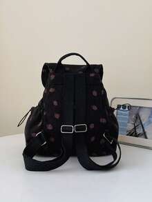 Dedoo Mochila de pana con cordón, bolsillos laterales con cordón de cuentas, gran capacidad, mochila escolar, mochila universitaria de campus, mochila de estilo retro dulce para campus - Negro - Ver 10