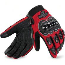 Guantes de motocicleta, rojos, estilo corto, hechos de cuero deportivo, modelo de verano, con funcionalidad de pantalla táctil.| Protección para los nudillos, tejido de malla transpirable, funcionalidad de pantalla táctil, palma antideslizante, correa de muñeca ajustable, dimensiones 23x11x5 cm. - A - Ver 4