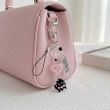Y2K Black Cat Bag Pendant, Pink Heart Beaded Charm, Cute Kawaii Phone Strap Keychain, Backpack Hanging Accessory, Aesthetic Gift - Multicolor - View 2